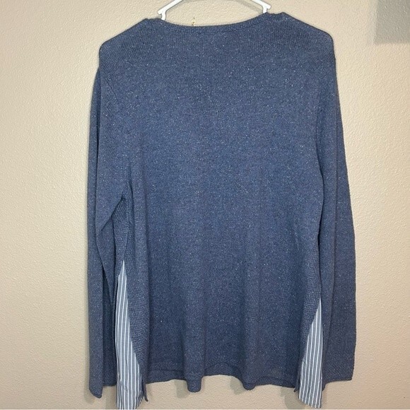 J. Jill blue silk blend knit pullover sweater with side stripe panel size medium - Picture 2 of 5
